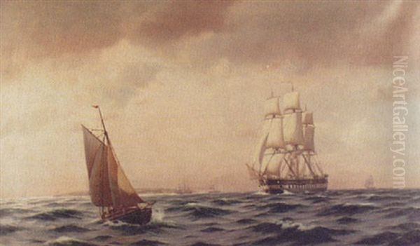 Marine Med Fregatten "jylland" Og Andre Skibe Ud For Kysten - view 1