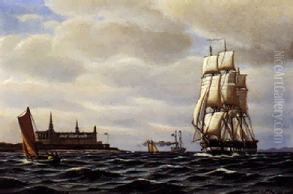 Marine Med Sejlskibe Udfor Kronborg - view 1