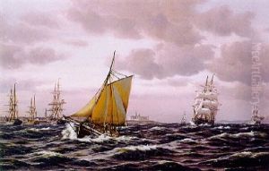 Segelschiffe Bei Frischer Brise Vor Dem Hafen Von Kopenhagen by Johan Jens Neumann