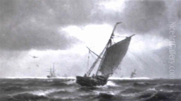 Marine Med Fiskerbade Pa Havet - view 1