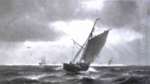 Marine Med Fiskerbade Pa Havet by Johan Jens Neumann