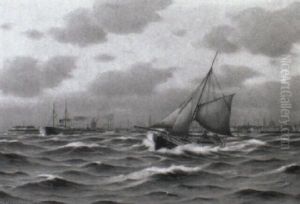 Marine Med Sejl- Og Motorskibe Udfor Kobenhavns Havn