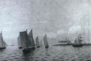 Kystparti Med Talrige Sejlskibe Udfor Kronborg by Johan Jens Neumann