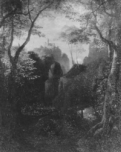 Romantische Landschaft Mit Hochgelegener Burg - view 1