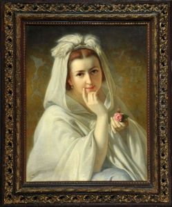 Portrait Einer Eleganten Dame Mit Rose Im Weisen Umhang by Ludwig Neustatter