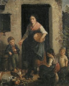 Huhner Futternde Mutter Mit Kindern by Ludwig Neustatter