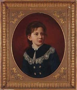 Portrait Eines Madchens In Blauem Kleid Mit Spitze Und Brosche Mit Vogel by Ludwig Neustatter