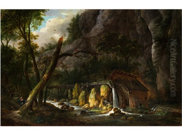 Waldlandschaft Mit Muhle Und Jager - view 1