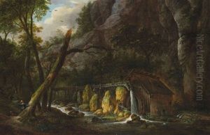 Waldlandschaft Mit Wassermuhle Und Einem Jager by Maximilian Neustueck
