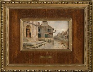 Etude Du Parvis De L"eglise Saint Nicolas Pour Le Tableau Le Bourget by Alphonse Marie de Neuville
