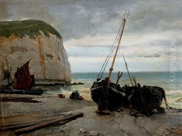Barques De Pecheur Sur La Rive A Etretat - view 1