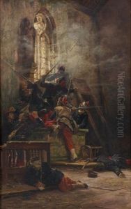 Scene De Combat Dans Une Eglise by Alphonse Marie de Neuville