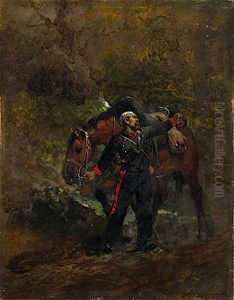 Scene De La Guerre, Artilleur A Cheval Blesse - view 1