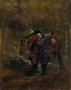 Scene De La Guerre, Artilleur A Cheval Blesse by Alphonse Marie de Neuville