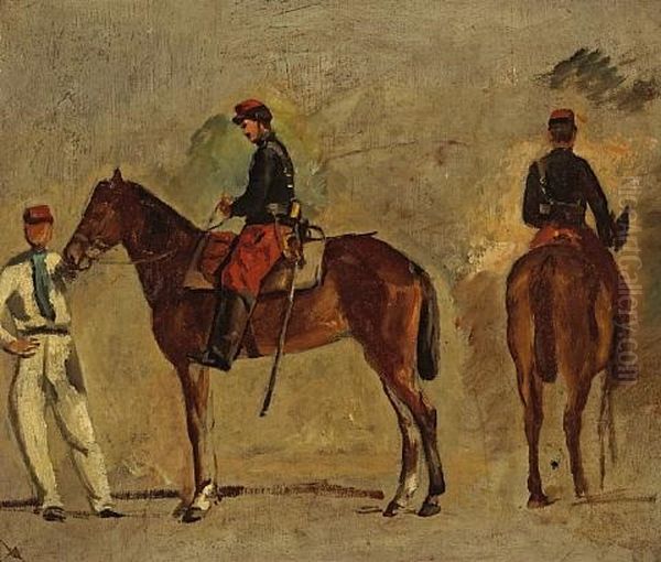 A Sketch Of Two Views Of An Officer On His Horse - view 1
