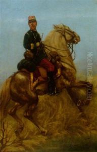 Reiter In Uniform Auf Trabendem Pferd by Alphonse Marie de Neuville