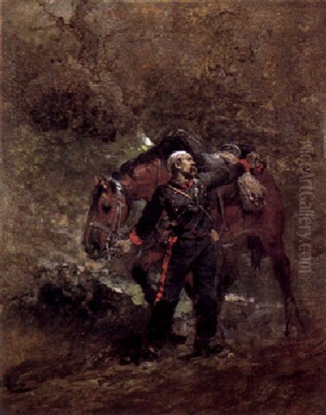 A Wounded Gunner Of The French Artillery With His Mount - view 1