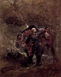 A Wounded Gunner Of The French Artillery With His Mount