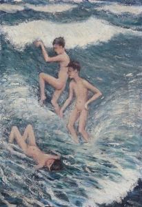 Three Boys Bathing In The Sea by Christopher R. Wynne Nevinson
