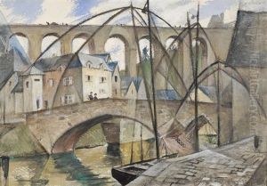 Eel Boats, Dinan by Christopher R. Wynne Nevinson