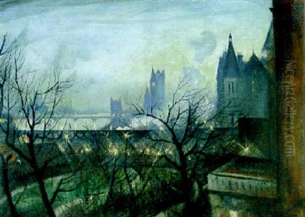 London Twilight; The Houses Of Parliament Fom The Adelphi - view 1
