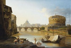 Vue Du Tibre Et Du Chateau Saint Ange by John (Newbott) Newbolt