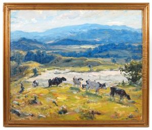 Cows In Hilly Pasture by George Glenn Newell