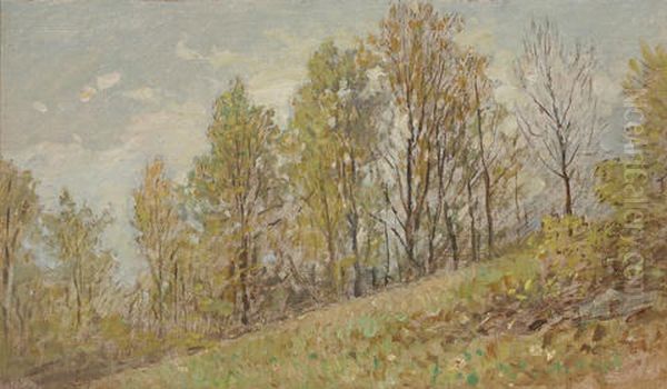 Path Through A Verdant Landscape And Tree Lined Hill (pair) - view 1