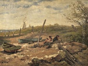 Fishermen Resting On The Shore by Hugh Newell