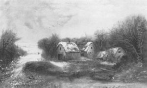 Winter Scene With Figure In Farmyard by Harry Foster Newey
