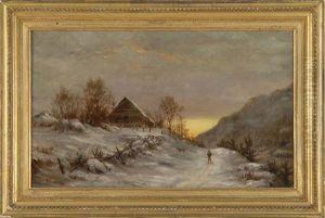 Hunter In A Winter Sunset Landscape by Kate White Newhall