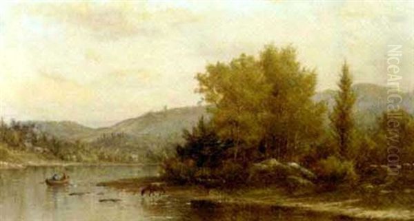 A River Landscape With Figures In A Boat And Cattle Watering - view 1