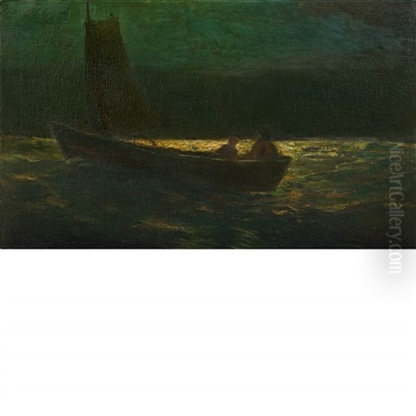 Boating At Night (sailboat Manned By Two Men) - view 1