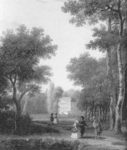 Elegants Et Elegantes Se Promenant Dans Le Parc D'un Chateau by Gilbert Stuart Newton