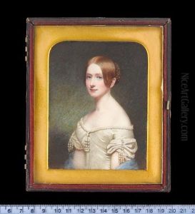 Portrait Of Miss Harris,wearing White Silk Dresses Elaborately Decorated With Strands Of Pearls And Pendent Pearls (+ Another; Pair)