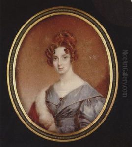 A Lady Wearing Decollete Blue Dress, White Underslip And A Brooch, A Fur Trimmed Red Cloak Over Her Shoulder A Lady Wearing Decollete Blue Dress, White Underslip And A Brooch, A Fur Trimmed Red Cloak Over Her Shoulder