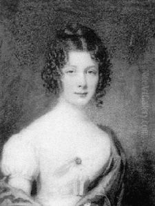 Portrait Of A Lady, A Shawl Draped Over Her Shoulders, Wearing A White Dress