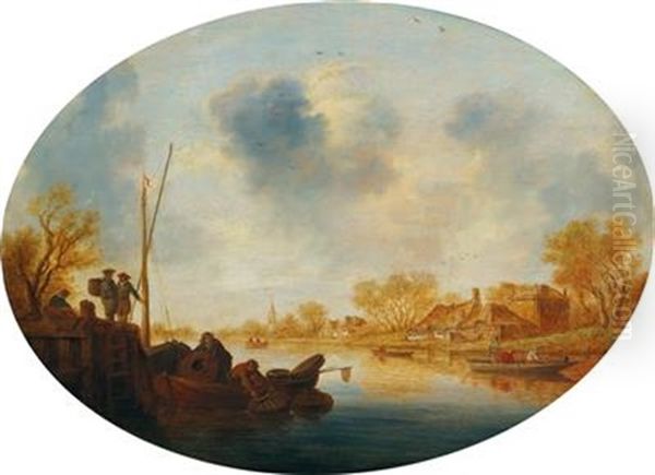 River Landscape With Men In A Boat - view 1