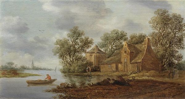 A River Landscape With Figures Resting On The Shore, Before A Village - view 1
