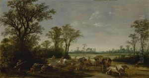 Landscape With Travelers Ambushed On A Road At The Edge Of A Forest