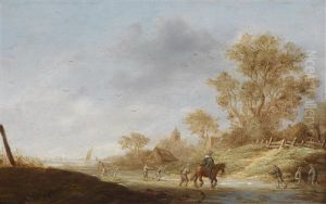 Dunenlandschaft Mit Einem Reiter Und Wanderern by Pieter de Neyn