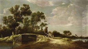 Flusslandschaft Mit Einer Brucke Und Figuren Flusslandschaft Mit Einer Brucke Und Figuren