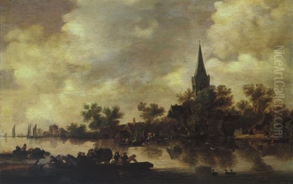 Flusslandschaft Mit Fahrboot - view 1