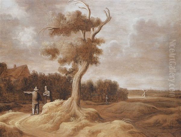Villageois Conversant Sur Un Chemin Creux Au Pied D'un Grand Arbre - view 1