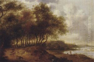 A Wooded River Landscape With A Goatherd On A Path