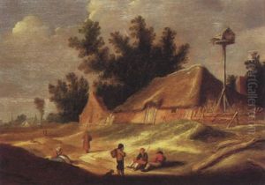 A Wooded Landscape With Peasants Resting On A Path By A Cottage by Pieter de Neyn