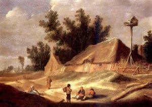 A Wooded Landscape With Peasants Resting In A Path By A Cottage by Pieter de Neyn