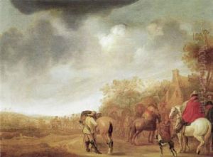 Rastende Reiter Vor Einem Wirtshaus by Pieter de Neyn