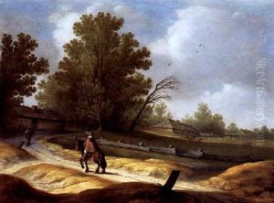Landschaft Mit Bauernhof Und Einem Reiter