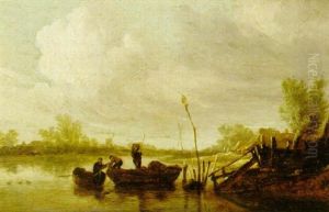 Flodlandskap Med Figurer Och Batar by Pieter de Neyn
